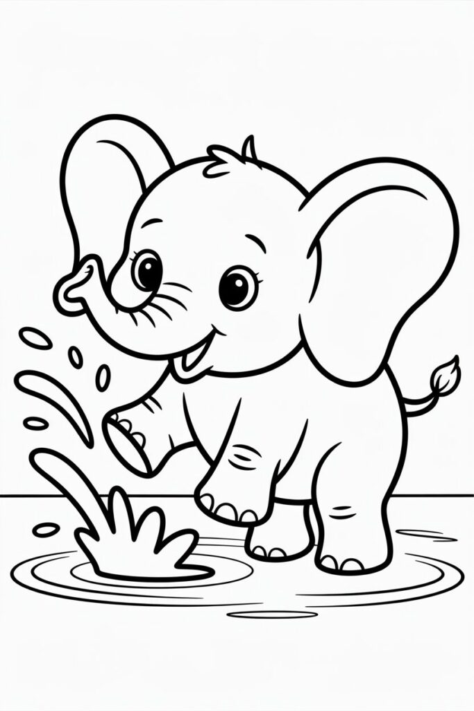 Baby Elephant Splash Coloring Page