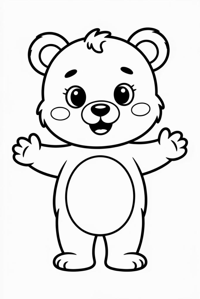 Adorable cartoon bear spreading arms for kids to color.