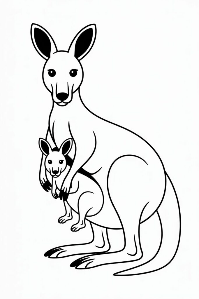 Mother Kangaroo and Baby Joey Coloring Page