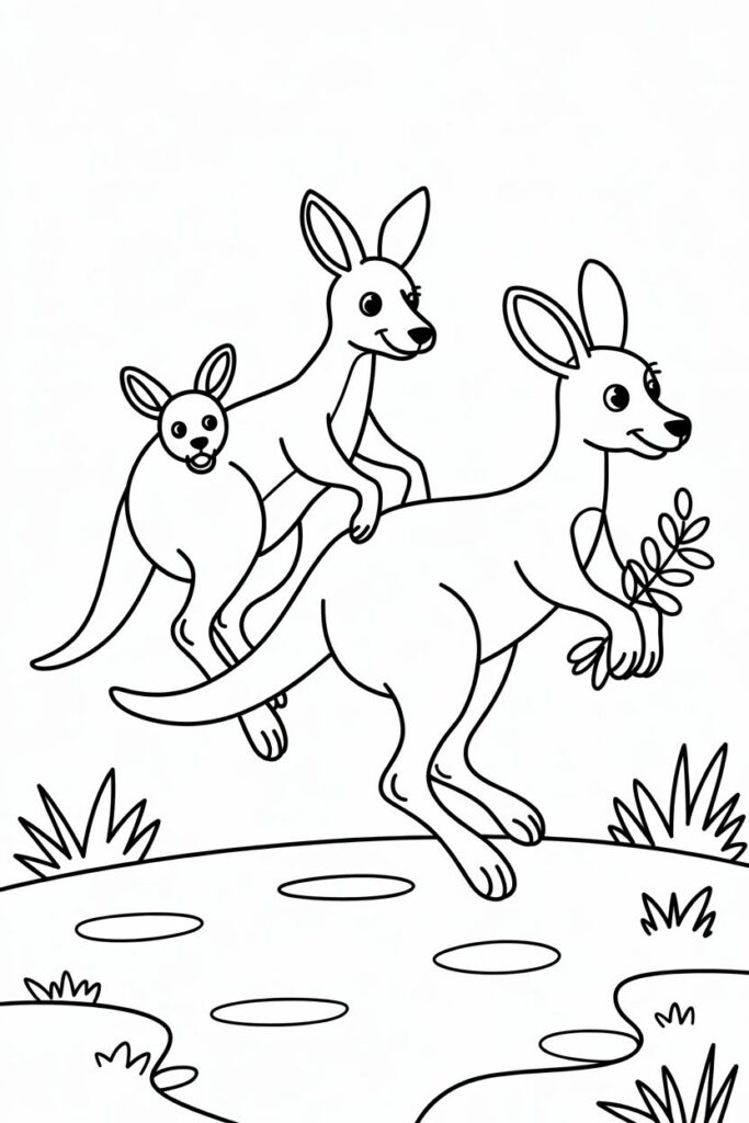 Kangaroo Family Coloring Page