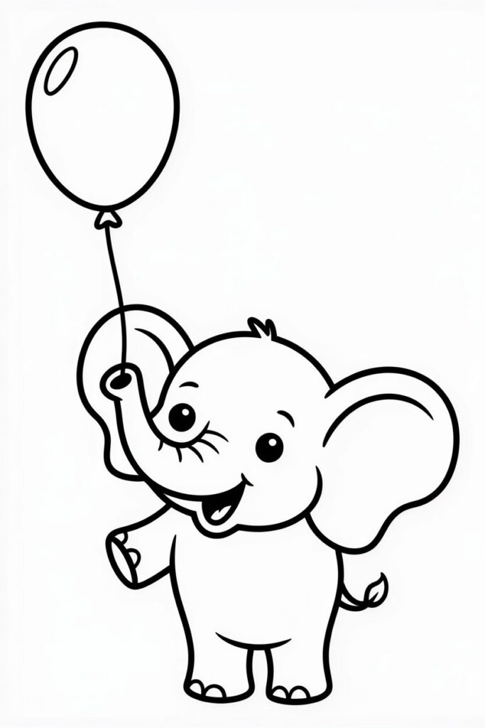 Elephant With Balloon Coloring Page