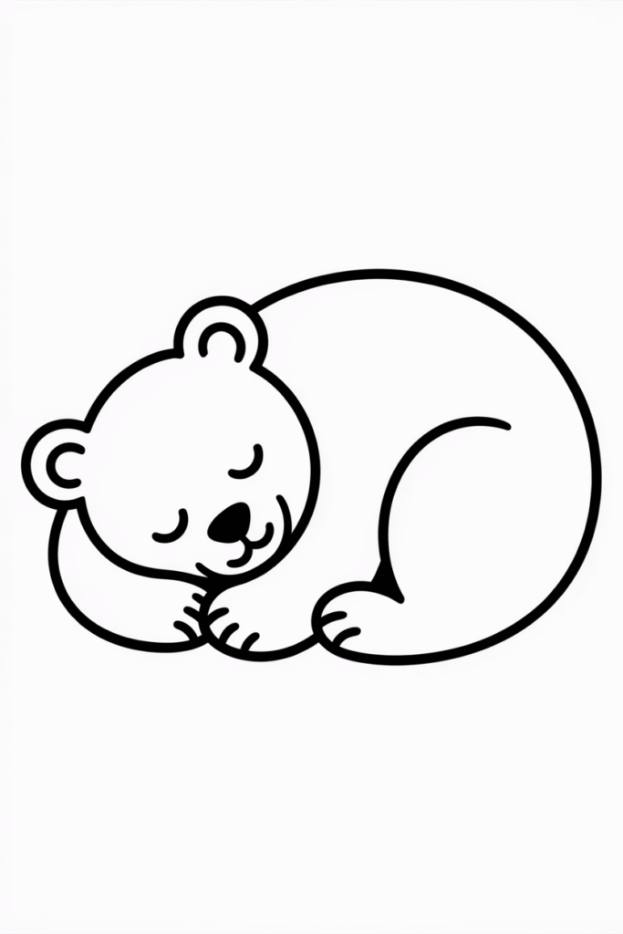 Calm and cozy bear sleeping outline – printable bedtime coloring.