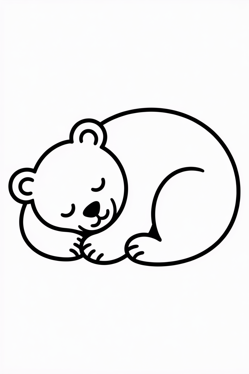 Calm and cozy bear sleeping outline – printable bedtime coloring.