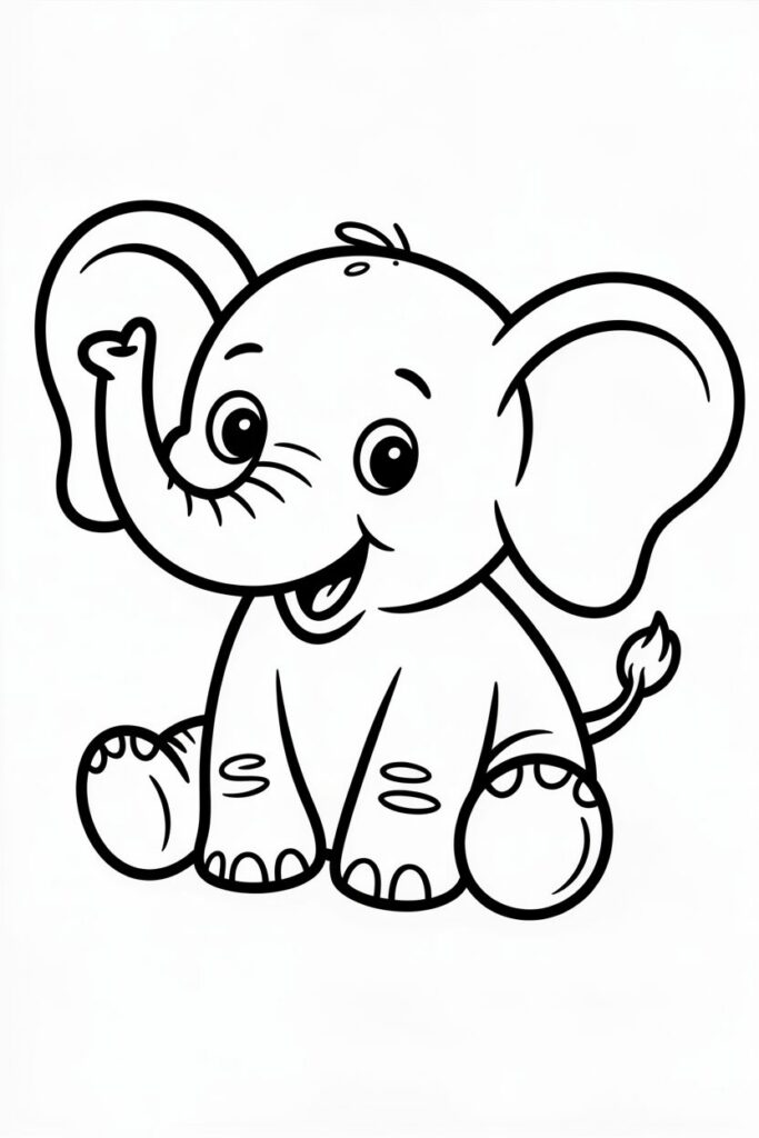 Happy Sitting Elephant Coloring Page
