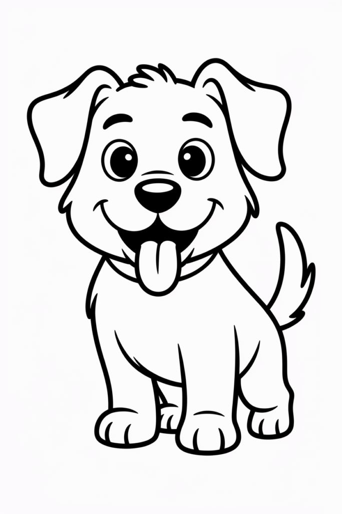 Funny dog wagging its tail – joyful puppy coloring sheet for children.
