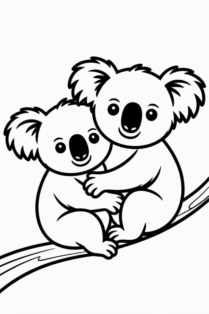 Two Koalas Hugging on a Branch