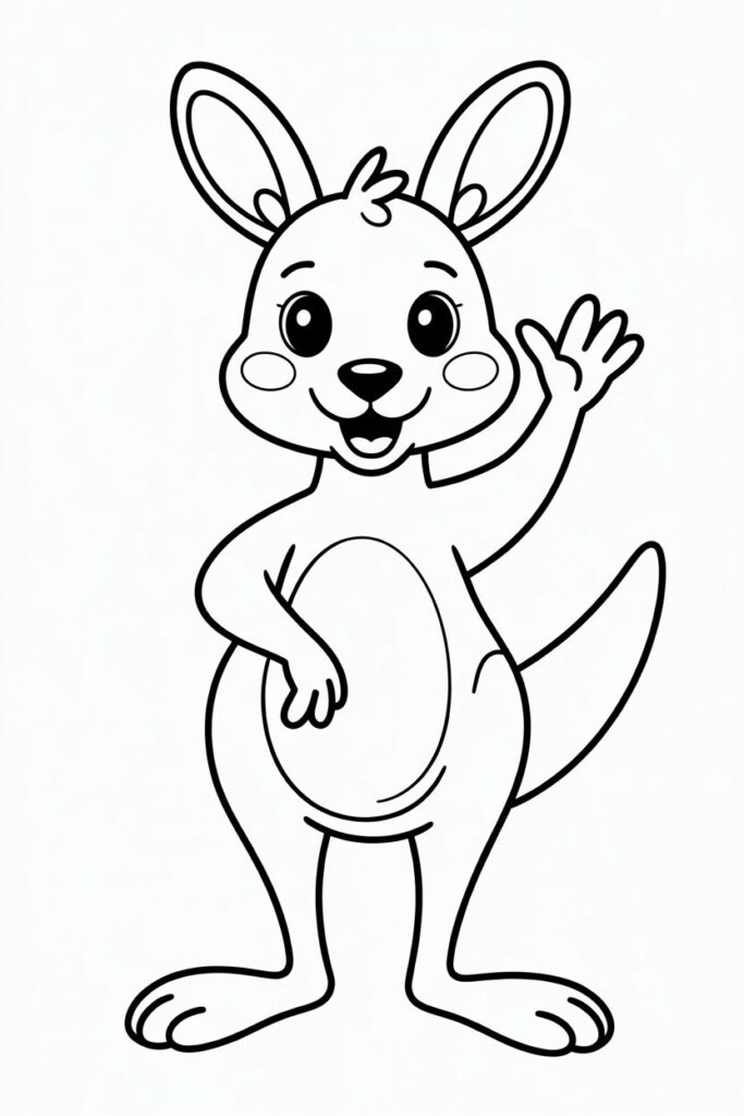 Friendly Kangaroo Waving Coloring Page