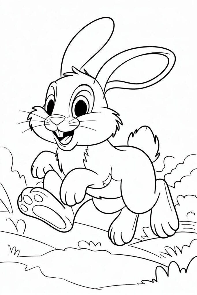 Happy Running Bunny Coloring Page