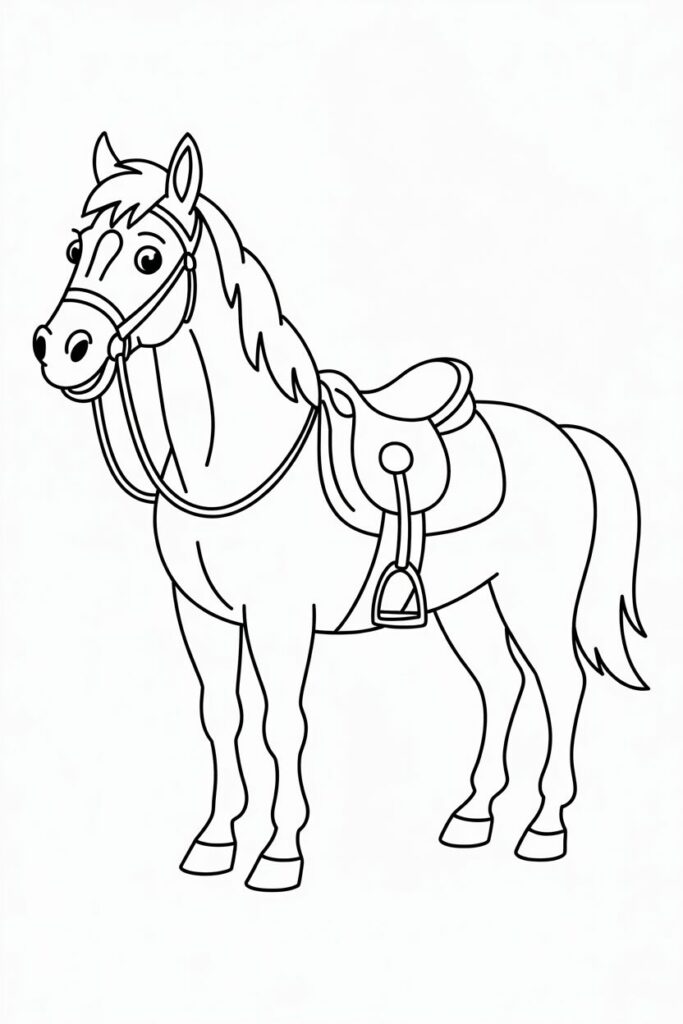 Horse with Saddle Ready to Ride