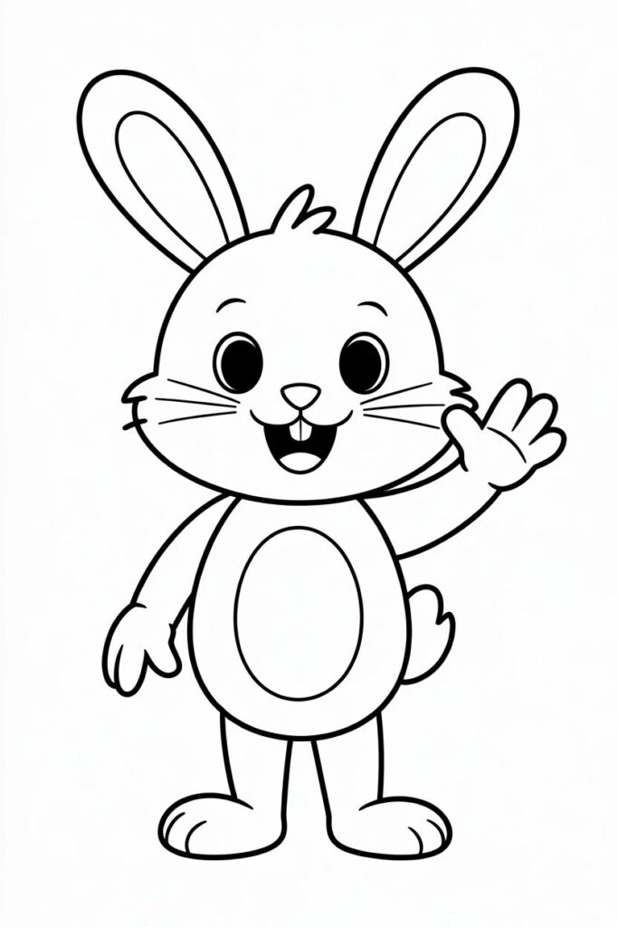 Friendly Bunny Waving Coloring Page