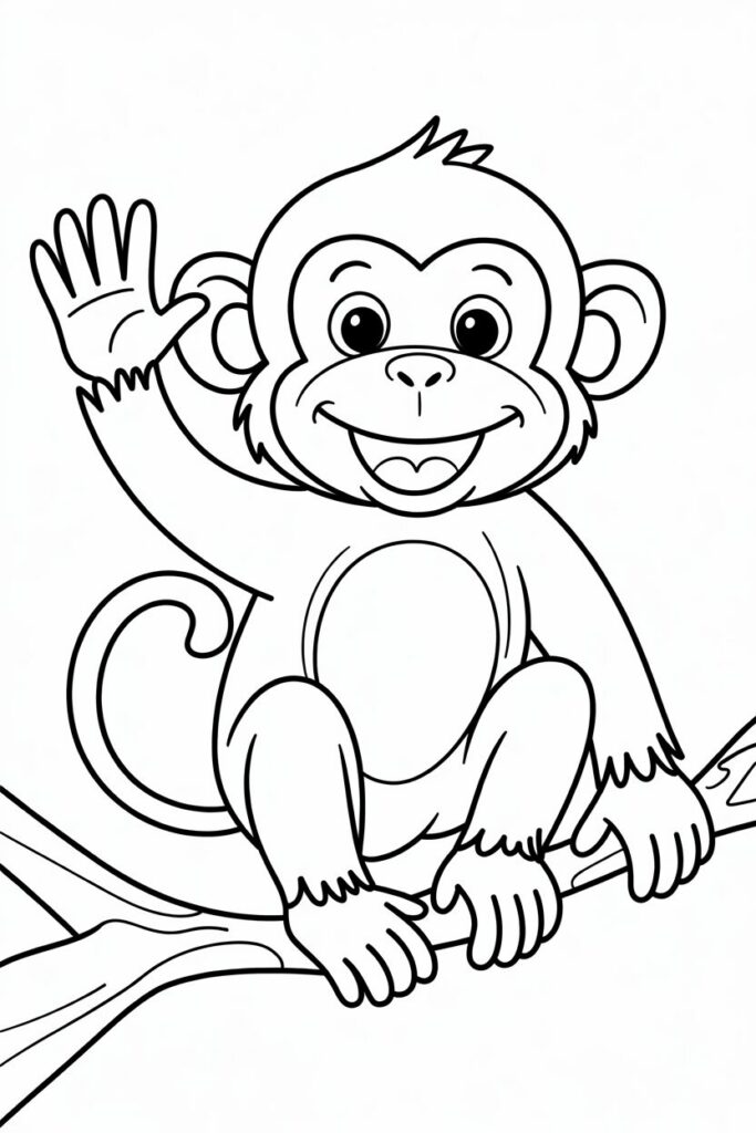 Monkey Waving on a Tree Branch