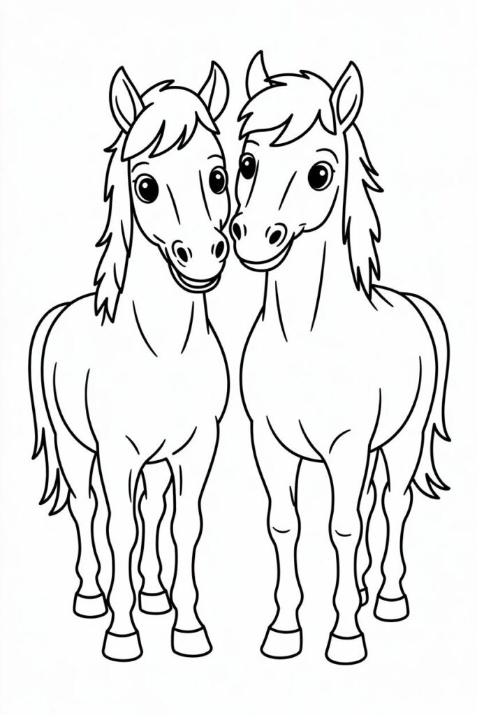 Two Friendly Horses Standing Together